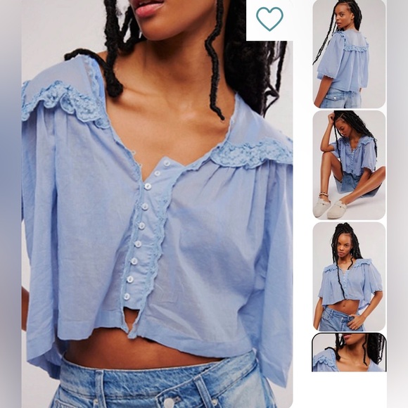 Free People Light Blue Ruffled Blouse - Picture 4 of 11